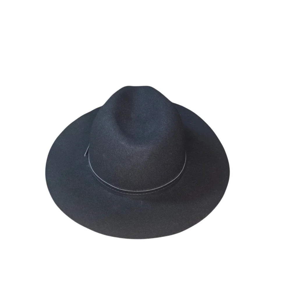 Ecote Womens Black 100% Wool Rancher Hat Wide Brim Leather Band Boho